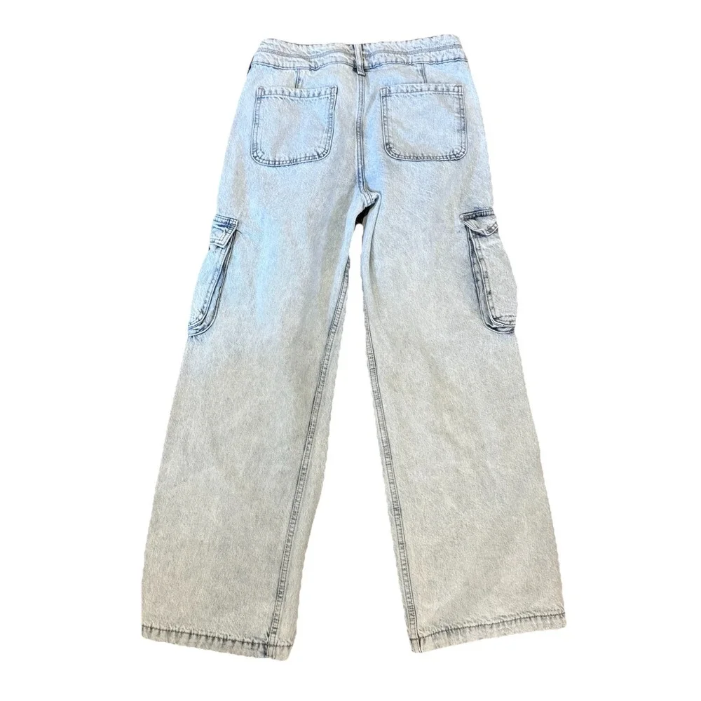 Aeropostale Women's S (2S) Lt.  Wash Blue Denim Baggy Cargo Jeans Wide‎ Leg 90s